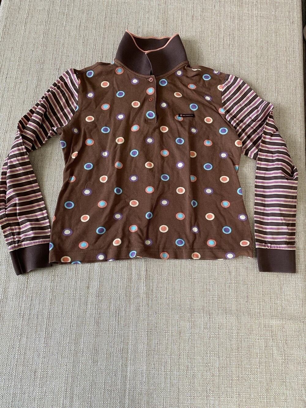 METROCITY GOLF Italy Polo Shirt Polka DOTS Blue Peach White on BROWN Kids 2